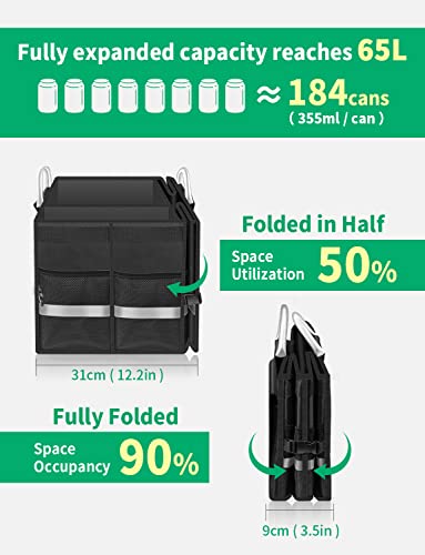 Oasser Trunk Organizer Cargo Organizer Trunk Storage Waterproof Collapsible Durable Multi Compartments with Foldable Cover Aluminium Alloy Handle Reflective Strip