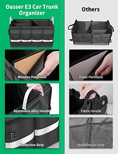 Oasser Trunk Organizer Cargo Organizer Trunk Storage Waterproof Collapsible Durable Multi Compartments with Foldable Cover Aluminium Alloy Handle Reflective Strip