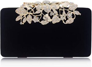 dexmay velvet women clutch evening bag with rhinestone crystal flower clasp formal purse for party black