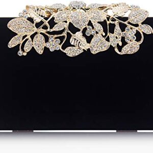 Dexmay Velvet Women Clutch Evening Bag with Rhinestone Crystal Flower Clasp Formal Purse for Party Black