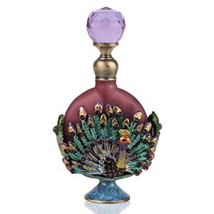 YU FENG Pewter Peacock Figurine Perfume Bottle Heart Shaped Jewelry Frosted Purple Mini Scented Fragrance Container