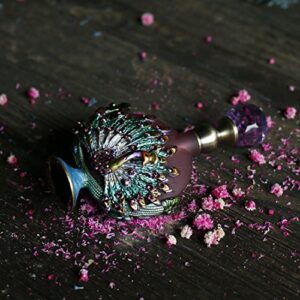 YU FENG Pewter Peacock Figurine Perfume Bottle Heart Shaped Jewelry Frosted Purple Mini Scented Fragrance Container