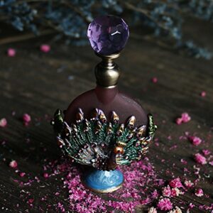 YU FENG Pewter Peacock Figurine Perfume Bottle Heart Shaped Jewelry Frosted Purple Mini Scented Fragrance Container