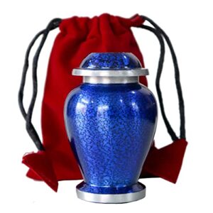 the ascent memorial small cremation urn for human ashes adult | marble blue mini keepsake urn with velvet carry bag a paper funnel and a premium gift box | aesthetic mini urn