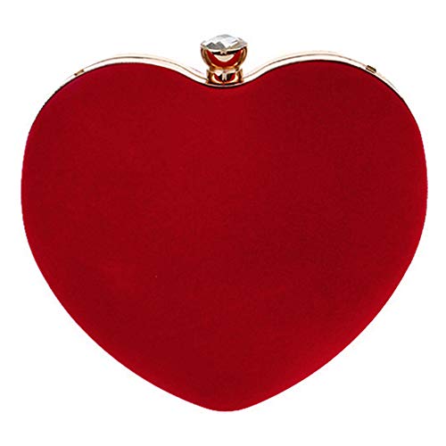 LABANCA Women Ladies Heart Shape Handbag Clutch Suede Party Bag Solid Evening Bag Velvet Chain Shoulder Bag Red