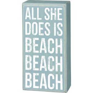 primitives by kathy 30812 inspired blue box sign, 4 x 7.5-inches, beach-beach-beach