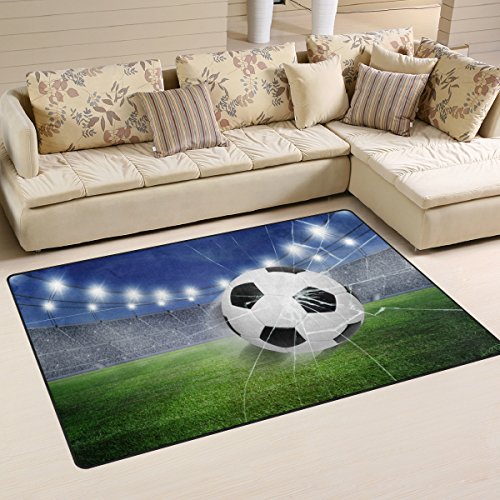 ZOEO Non Slip Area Rugs Green 3D Football Soccer Floor Mat Living Room Bedroom Carpets Doormats Home Decor 2x3