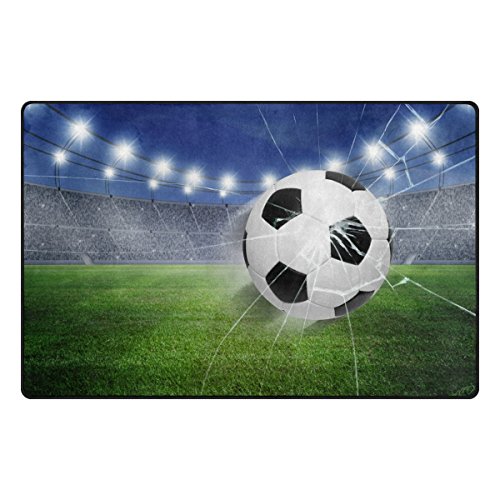 ZOEO Non Slip Area Rugs Green 3D Football Soccer Floor Mat Living Room Bedroom Carpets Doormats Home Decor 2x3