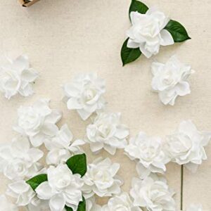 Ling's Moment Artificial Flowers White Gardenia Fake Flowers 2.7" 25 pcs w/Stem for DIY Wedding Bouquets Boutonnieres