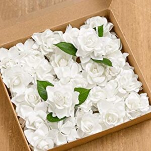 Ling's Moment Artificial Flowers White Gardenia Fake Flowers 2.7" 25 pcs w/Stem for DIY Wedding Bouquets Boutonnieres