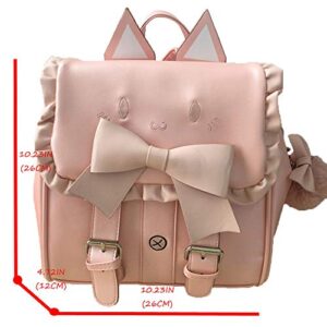 Lolita Backpack for Women Kawaii Cat Embroidery Big Bowknot Sweet Cartoon Bag (White, One_Size)