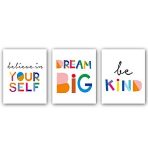 hpniub watercolor words inspirational quote typography art print set of 3 (8”x10”) canvas painting，motivational quote phrases art poster for nursery or kids room playroom decor，no frame