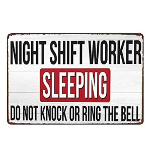 vincenicy metal sign great aluminum tin sign night shift worker sleeping sign 12″ x 8″