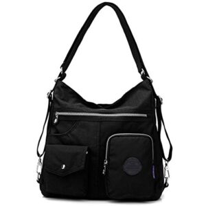 Multipurpose Hobo Purse for Women with Antitheft RFID, Waterproof Nylon Crossbody Bag Shoulder Handbag, Convertible Backpack