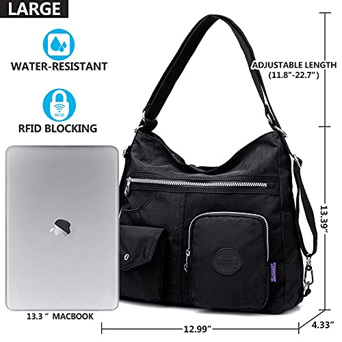 Multipurpose Hobo Purse for Women with Antitheft RFID, Waterproof Nylon Crossbody Bag Shoulder Handbag, Convertible Backpack