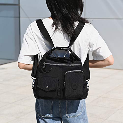 Multipurpose Hobo Purse for Women with Antitheft RFID, Waterproof Nylon Crossbody Bag Shoulder Handbag, Convertible Backpack