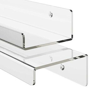 Unum Set of 2 Acrylic 24" Invisible Floating Shelves for Wall; Clear Hanging Wall Display Shelf Ledges/Ledge - Vinyl LP Record Display Shelves - 24" Long x 4" Deep (2-Pack)