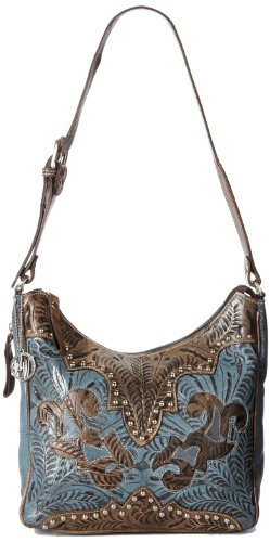 American West Annie's Secret Hobo Bag, Distressed Charcoal/Denim Blue, One Size