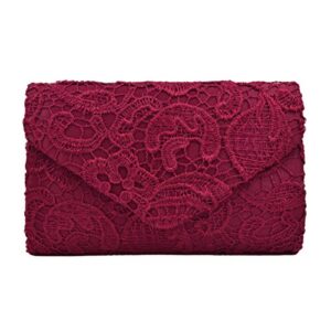 lace paisley floral fabric satin envelope flap clutch evening bag, burgundy one size
