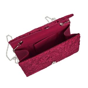 Lace Paisley Floral Fabric Satin Envelope Flap Clutch Evening Bag, Burgundy One Size