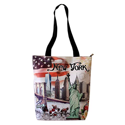 New York USA Flag Souvenir Shopping Shoulder Tote Bag Statue Liberty Green