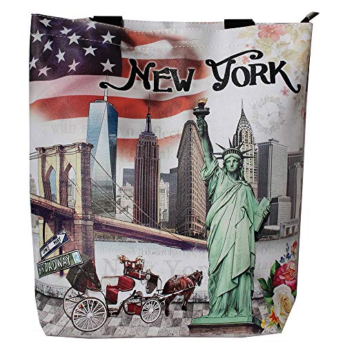 New York USA Flag Souvenir Shopping Shoulder Tote Bag Statue Liberty Green