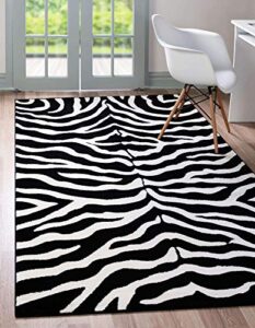 unique loom wildlife collection animal inspired with zebra design area rug, 6 x 9 ft, black/ivory