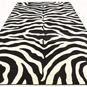 Unique Loom Wildlife Collection Animal Inspired with Zebra Design Area Rug, 6 x 9 ft, Black/Ivory