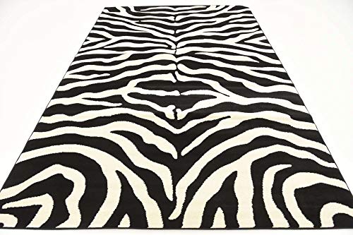 Unique Loom Wildlife Collection Animal Inspired with Zebra Design Area Rug, 6 x 9 ft, Black/Ivory