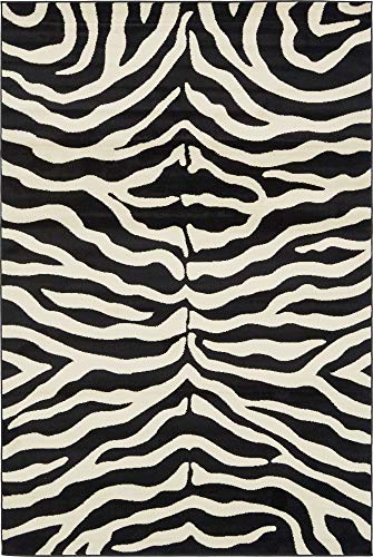 Unique Loom Wildlife Collection Animal Inspired with Zebra Design Area Rug, 6 x 9 ft, Black/Ivory