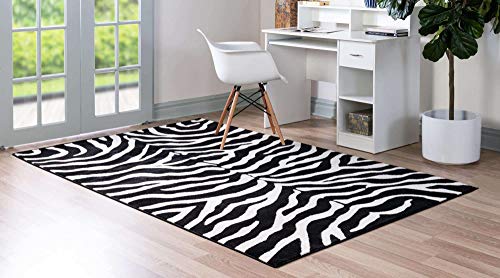 Unique Loom Wildlife Collection Animal Inspired with Zebra Design Area Rug, 6 x 9 ft, Black/Ivory