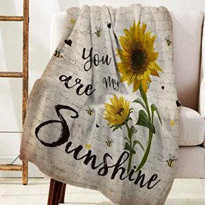 plush throw blanket 40×50 inches rustic sunflower bed blanket soft warm blankets for all seasons, lightweight travelling camping throw size for kids adults, you are my sunshine