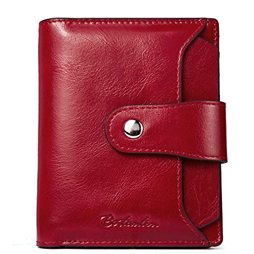 BOSTANTEN Women Leather Wallet RFID Blocking Small Bifold Zipper Pocket Wallet Card Case Purse with ID Window