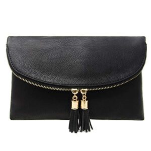 solene women’s envelop clutch crossbody bag with tassels accent (wu075-black)