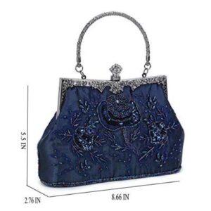 UBORSE Women's Embroidered Beaded Clutch Bag Sequin Evening Navy Blue Large Wedding Party Purse Vintage Bags