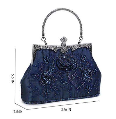 UBORSE Women's Embroidered Beaded Clutch Bag Sequin Evening Navy Blue Large Wedding Party Purse Vintage Bags