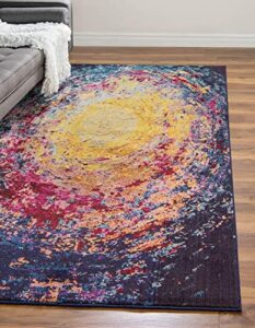 unique loom estrella collection abstract, gradient, modern, sunburst, distressed area rug, 6 x 9 ft, multi/navy blue
