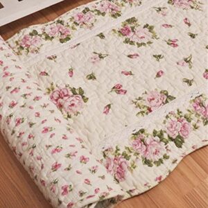 USTIDE Rustic Rose Flowers Area Carpet,Home Decor Cotton Pink Roses Pattern Bedroom Floor Rugs,Unique Quilted Washable Bathroom Rug 2x4 (Pink)