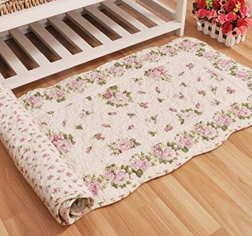 USTIDE Rustic Rose Flowers Area Carpet,Home Decor Cotton Pink Roses Pattern Bedroom Floor Rugs,Unique Quilted Washable Bathroom Rug 2x4 (Pink)