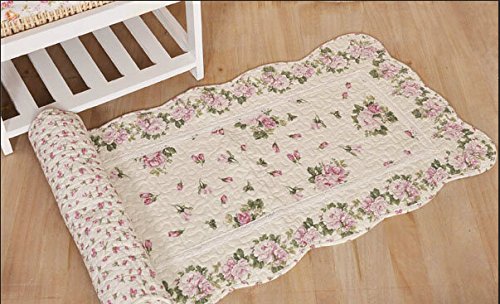 USTIDE Rustic Rose Flowers Area Carpet,Home Decor Cotton Pink Roses Pattern Bedroom Floor Rugs,Unique Quilted Washable Bathroom Rug 2x4 (Pink)