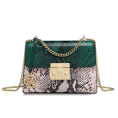 LAORENTOU Snakeskin Cow Leather Crossbody Handbags Purses for Women Lady Satchel Shoulder Bags with Chain Strap (01 Snake Green)