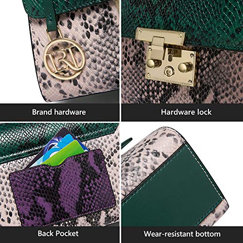 LAORENTOU Snakeskin Cow Leather Crossbody Handbags Purses for Women Lady Satchel Shoulder Bags with Chain Strap (01 Snake Green)