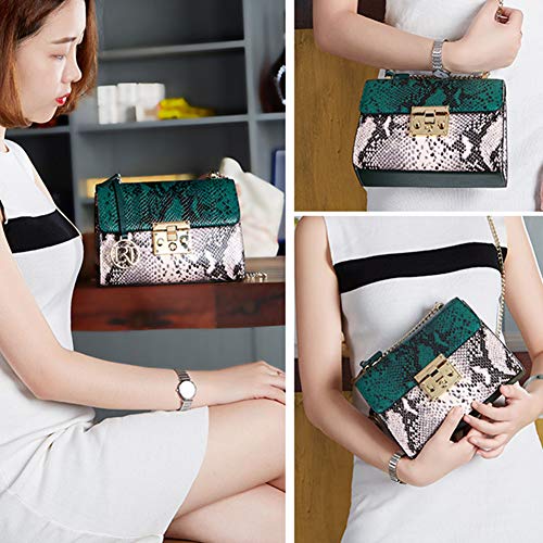 LAORENTOU Snakeskin Cow Leather Crossbody Handbags Purses for Women Lady Satchel Shoulder Bags with Chain Strap (01 Snake Green)