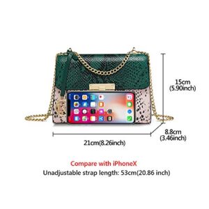 LAORENTOU Snakeskin Cow Leather Crossbody Handbags Purses for Women Lady Satchel Shoulder Bags with Chain Strap (01 Snake Green)