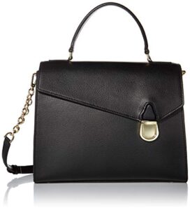 calvin klein iris hermine leather top handle satchel, black/gold
