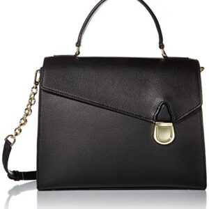 Calvin Klein Iris Hermine Leather Top Handle Satchel, Black/Gold