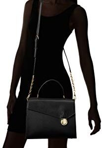 Calvin Klein Iris Hermine Leather Top Handle Satchel, Black/Gold