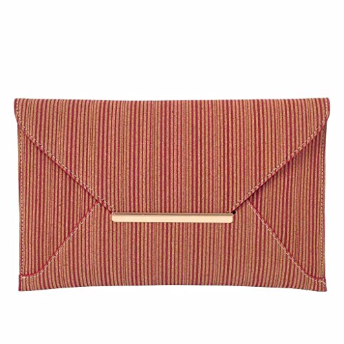 Striped Cork Envelope Casual Clutch, Red