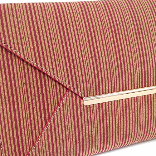 Striped Cork Envelope Casual Clutch, Red