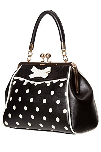 Dancing Days Crazy Little Thing Vintage Bag 50s Rockabilly Polka Top Handle Handbag - Black & White